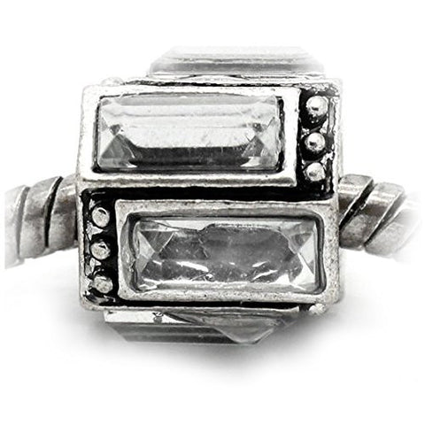 April Clear Birthstone Spacer Bead Charm for european snake chain charm Bracelet - Sexy Sparkles Fashion Jewelry - 1