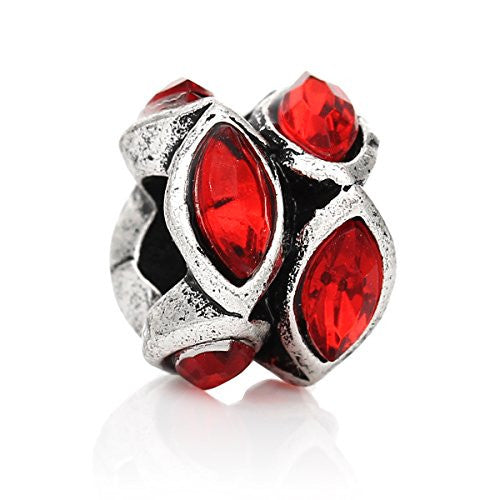 European Style Charm Beads Oval Antique Silver Red Rhinestone - Sexy Sparkles Fashion Jewelry - 1
