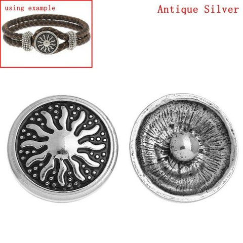 Chunk Snap Buttons Fit Chunk Bracelet Round Antique Silver Tone Sun Pattern Carved 20mm - Sexy Sparkles Fashion Jewelry - 2