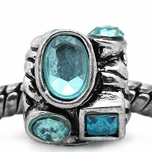 Charm with Round and Oval Rhinestones Charm Bead For Snake Chain Bracelet (Light Blue) - Sexy Sparkles Fashion Jewelry - 1