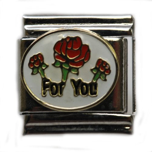 Red Roses For You Italian Link Bracelet Charm