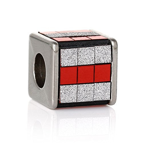 Red/White Cube Grid Pattern Charm Spacer Bead - Sexy Sparkles Fashion Jewelry - 1