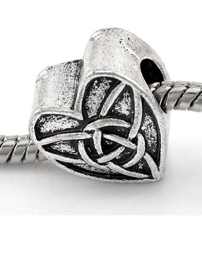 Celtic Knot Triquetra Heart Charm Spacer European Bead Compatible for Most European Snake Chain Bracelet