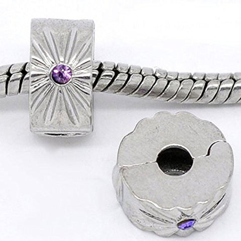 Clip Lock Stopper Bead with Purple Stones with 2 Clear Silicone Stopper For Snake Chain Charm Bracelet - Sexy Sparkles Fashion Jewelry - 1