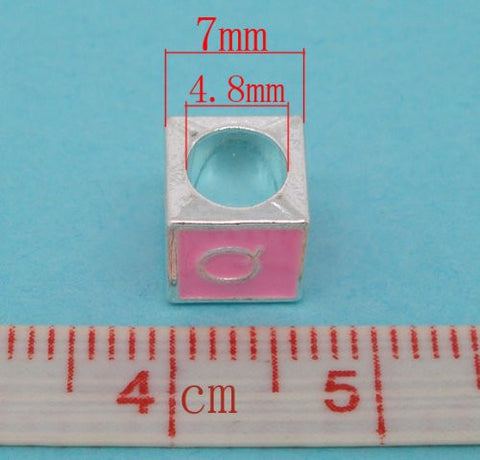 "Q" Letter Square Charm Beads Pink Enamel European Bead Compatible for Most European Snake Chain Charm Braceletss - Sexy Sparkles Fashion Jewelry - 3