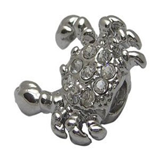 Crab Bead with Clear  Rhinestones For Snake Chain Charm Bracelet