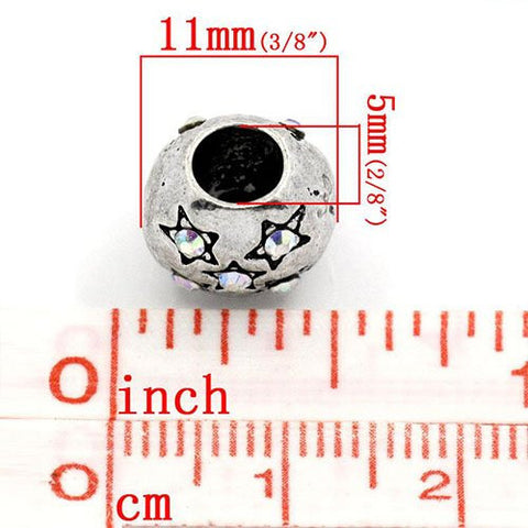 European Charm Beads Antique Silver Star Carved Ab Clear Rhinestone - Sexy Sparkles Fashion Jewelry - 2