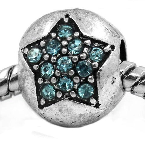 European Charm Beads Antique Silver Star Carved Light Blue Rhinestone - Sexy Sparkles Fashion Jewelry - 4