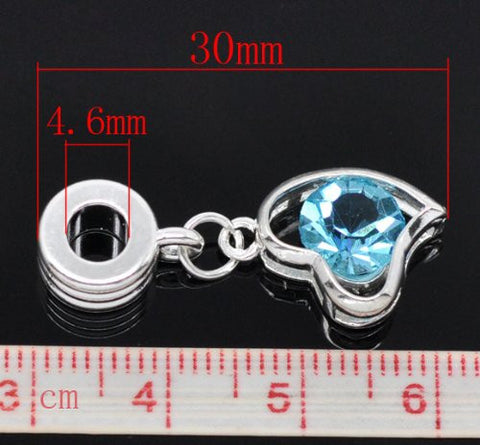 Heart March Birthstone Spacer Bead Charm - Sexy Sparkles Fashion Jewelry - 4