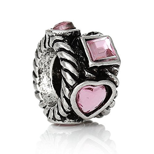 October Heart Design Birthtone European Charm Spacer Bead for Snake Chain Charm Bracelet - Sexy Sparkles Fashion Jewelry - 1