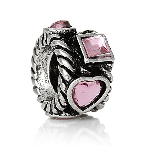 October Heart Design Birthtone European Charm Spacer Bead for Snake Chain Charm Bracelet - Sexy Sparkles Fashion Jewelry - 1
