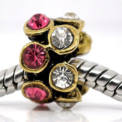 Antique'd Gold Tone Rhinestone Spacer Charm Bead Compatible with European Snake Chain Charm Bracelet