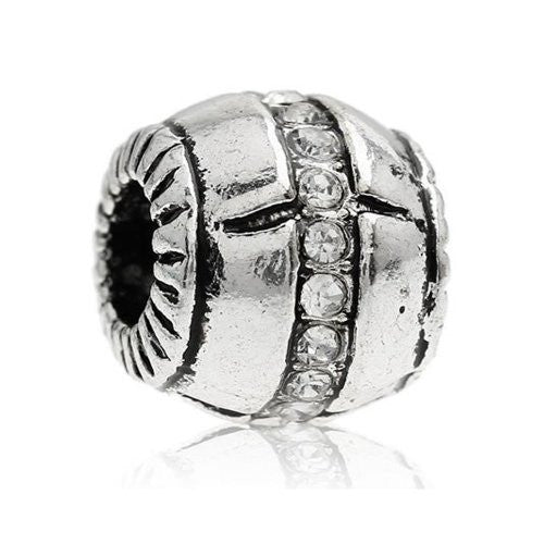 Clear  Crystals Pave Barrel Charm European Bead Compatible for Most European Snake Chain Bracelet - Sexy Sparkles Fashion Jewelry - 1