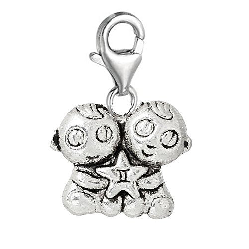 Kids Holding Gemini Zodiac Sign Clip On Charm Pendant for European Charm Jewelry w/ Lobster Clasp - Sexy Sparkles Fashion Jewelry