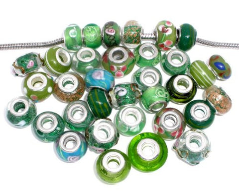 Pack of 10 Green MIX Lampwork Murano Glass Beads For Snake Chain Charm Bracelet. - Sexy Sparkles Fashion Jewelry - 3