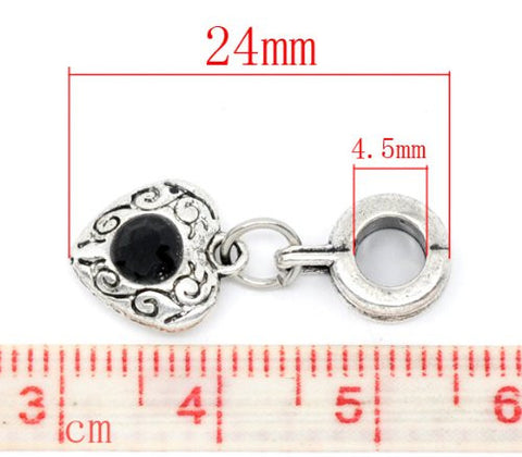 Black Heart Dangle European Bead Compatible for Most European Snake Chain Charm Bracelet - Sexy Sparkles Fashion Jewelry - 2