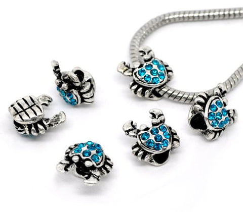 One Crab with Turquoise  Rhinestone Charm European Bead Compatible for Most European Snake Chain Bracelet - Sexy Sparkles Fashion Jewelry - 2