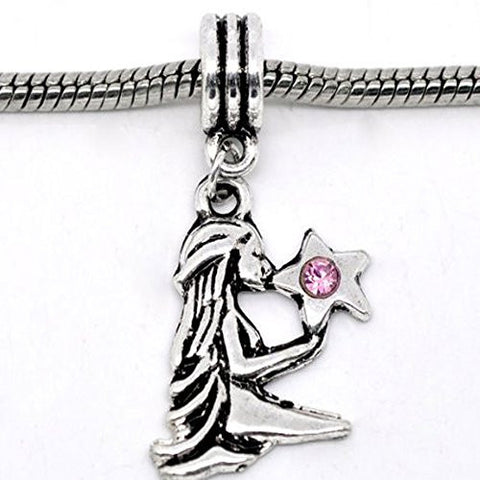 Virgo Zodiac Charm W/pink Crystal Dangle Bead for Snake Bracelets - Sexy Sparkles Fashion Jewelry - 1