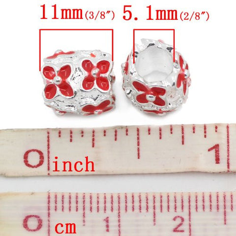 Red Enamel Flower Bead European Bead Compatible for Most European Snake Chain Charm Bracelet - Sexy Sparkles Fashion Jewelry - 2
