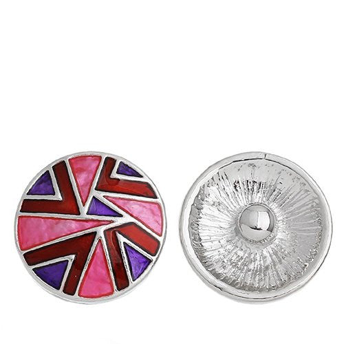 Chunk Snap Buttons Fit Chunk Bracelet Round Silver Tone Pattern Carved Enamel Red & Purple & Fuchsia 20mm