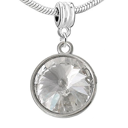 European Charm Pendants Round Silver Tone April Rhinestone Faceted - Sexy Sparkles Fashion Jewelry