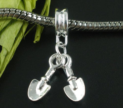Gardening Shovels 3D Dangle W/2 Shovels Charm European Bead Compatible for Most European Snake Chain Bracelet - Sexy Sparkles Fashion Jewelry - 2