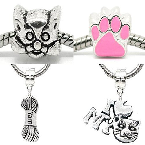 4 Cat Lovers Charm Beads For Snake Chain Bracelets - Sexy Sparkles Fashion Jewelry