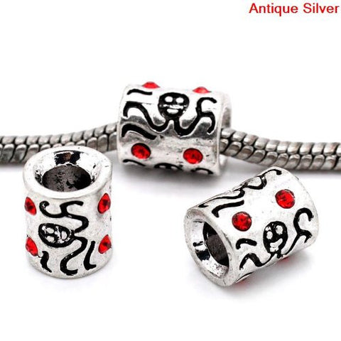 Octopus Carved on Charm W/Red Crystals Bead Charm Spacer For Snake Chain Bracelet - Sexy Sparkles Fashion Jewelry - 2