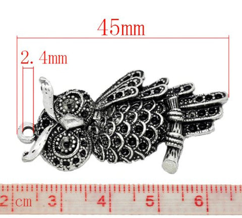 Silver Tone Owl Charm Pendant for Necklace - Sexy Sparkles Fashion Jewelry - 3