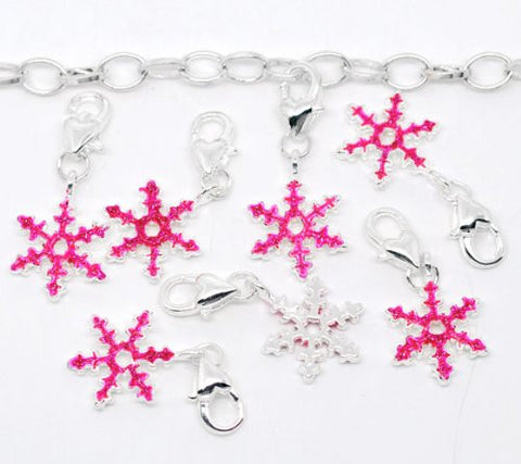 Clip on Pink Christmas Snowflake Charm for European Jewelry w/ Lobster Clasp - Sexy Sparkles Fashion Jewelry - 3