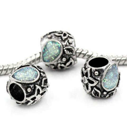 Glitter Inspirational Flower Charm Spacer Bead for Snake Chain Bracelet (Light Blue) - Sexy Sparkles Fashion Jewelry - 3