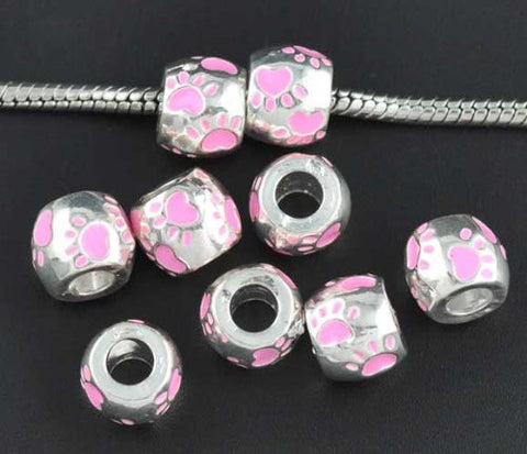Pink Enamel  Paw Print European Bead Compatible for Most European Snake Chain Bracelet - Sexy Sparkles Fashion Jewelry - 2