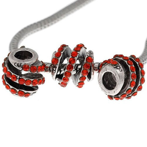 Spiral Design W/crystals Charm Spacer Bead For Snake Chain Bracelet (Red) - Sexy Sparkles Fashion Jewelry - 2