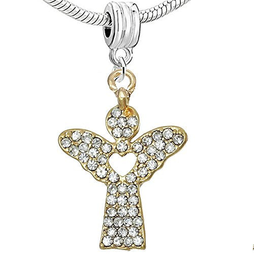Guardian Angel Charm with Heart in Center with Clear  Crystals for Snake Charm Bracelet - Sexy Sparkles Fashion Jewelry