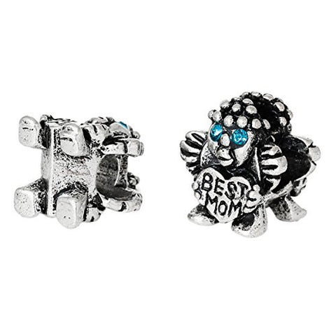 Child Holding Best Mom Heart with Blue Rhinestones Bead Compatible for Most European Snake Chain Braceletpacer - Sexy Sparkles Fashion Jewelry - 3