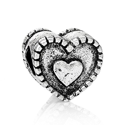 Carved Heart Charm Compatible with European Snake Chain Charm Bracelet - Sexy Sparkles Fashion Jewelry - 1