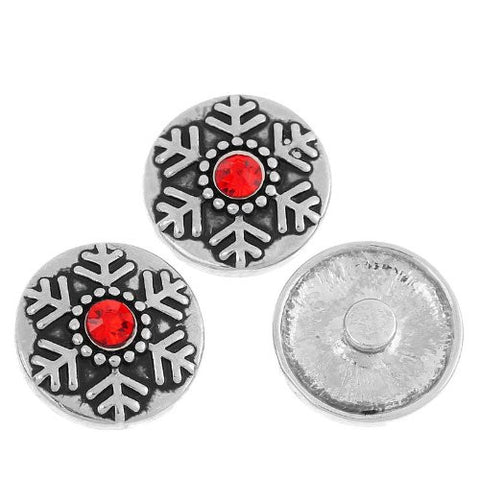 Chunk Snap Buttons Fit Chunk Bracelet Round Antique Silver Red Rhinestone Christmas Snowflake Carved 20mm - Sexy Sparkles Fashion Jewelry - 3