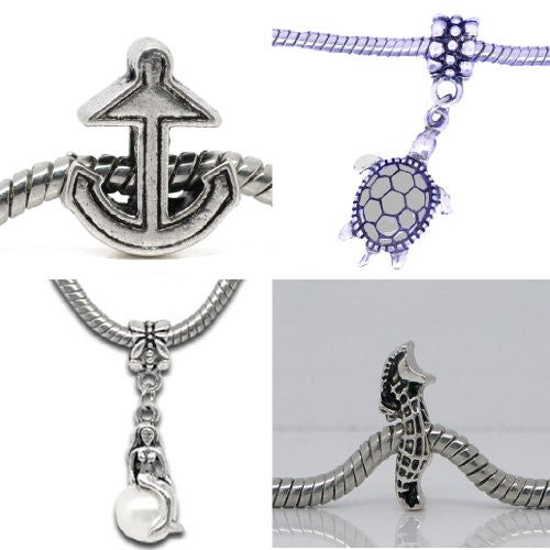Set of Four (4) Sea Charm Beads Fit Pandora Charm Bead Bracelet