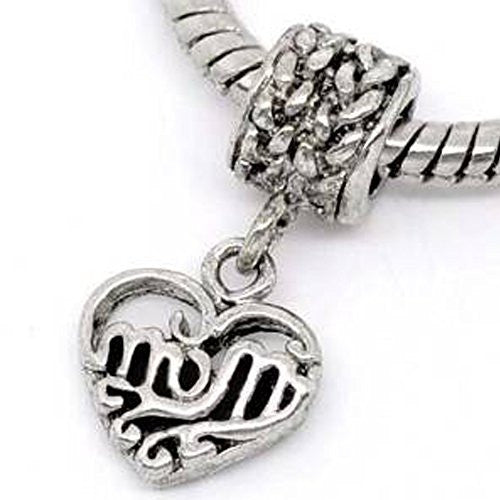 Mom Dangle Charm Spacer European Bead Compatible for Most European Snake Chain Bracelet