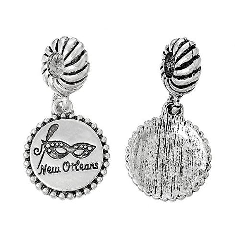 Mardi Gra Mask New Orleans Carved Silver Tone Charm Bead for Most European Snake Chain Bracelet - Sexy Sparkles Fashion Jewelry - 3