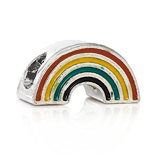 Rainbow Multi Silver Tone Charm European Bead Compatible for Most European Snake Chain Bracelet
