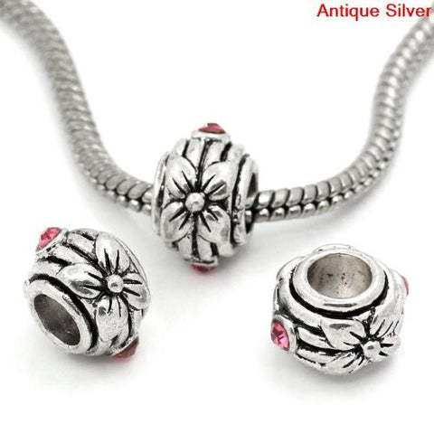Flower With Pink Rhinestone Charm Spacer European Bead Compatible for Most European Snake Chain Bracelet - Sexy Sparkles Fashion Jewelry - 2