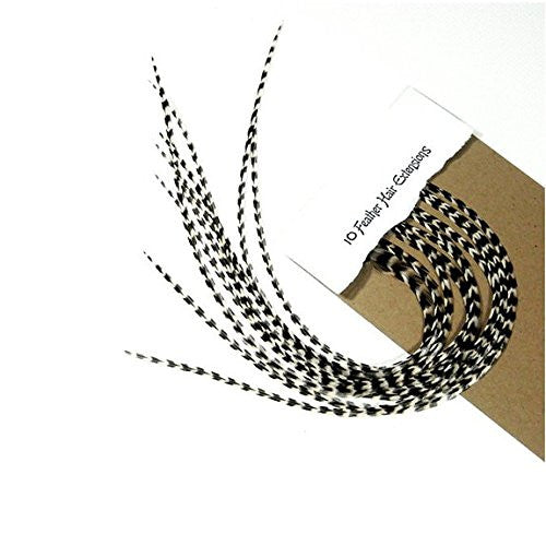 7-10 in Length Single Beautiful Natural Black and White Stripped Grizzly Feathers for Hair Extension Salon Quality 10 Feathers - Sexy Sparkles Fashion Jewelry