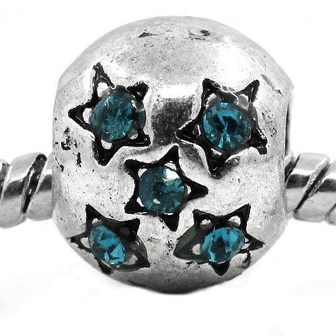 European Charm Beads Antique Silver Star Carved Light Blue Rhinestone - Sexy Sparkles Fashion Jewelry - 4