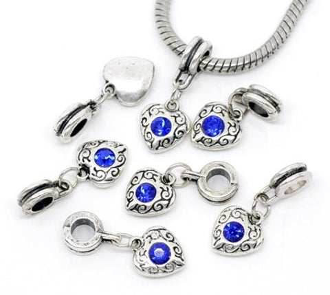 Heart Dangle Sapphire Birthstone Charms for Snake Chain Bracelet - Sexy Sparkles Fashion Jewelry - 2