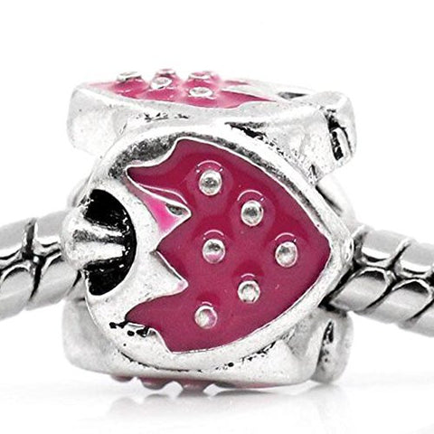 Fushia Strawberry Bead Silver Tone Dangle European Bead Compatible for Most European Snake Chain Charm Bracelet - Sexy Sparkles Fashion Jewelry - 1