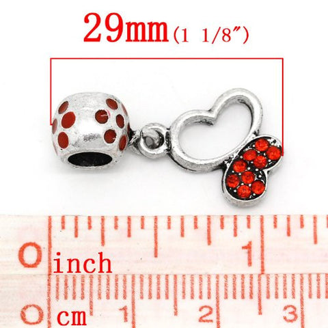 Red Butterfly Shaped Heart Dangle Charm Bead for Snake Chain Bracelet - Sexy Sparkles Fashion Jewelry - 3