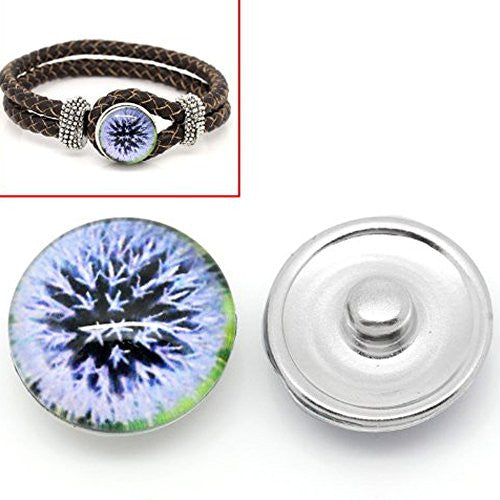 Dandelion Design Glass Chunk Charm Button Fits Chunk Bracelet