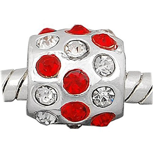 Red W/clear  Rhinestones Charm European Bead Compatible for Most European Snake Chain Bracelet