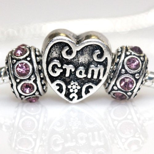 Set of Three (3) Gram Charm Beads for snake Chain charm Bracelet